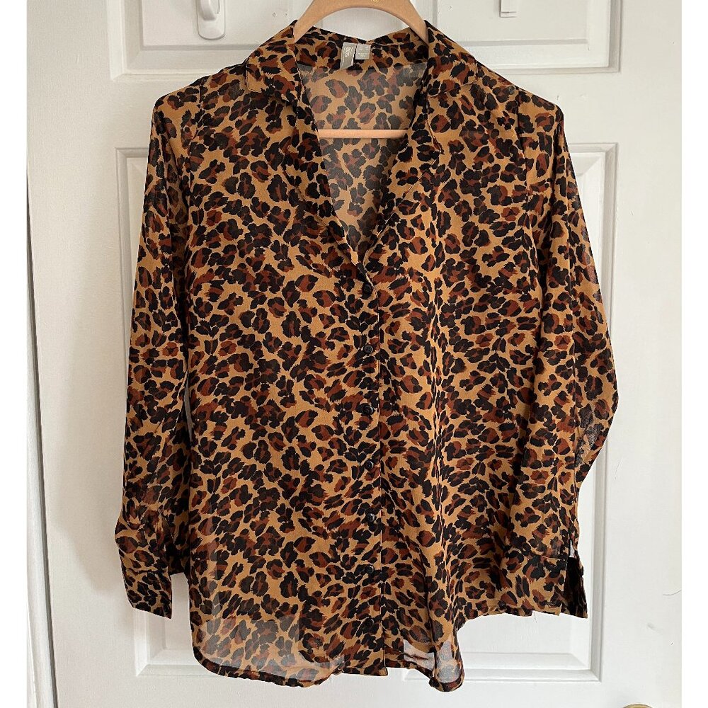 ASOS Leopard Print Long Sleeved Notched Collar Blouse US size 4